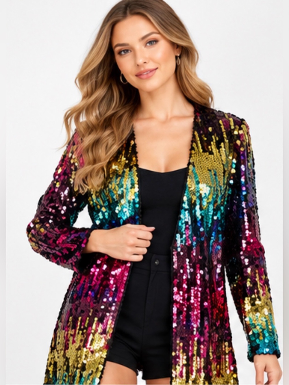 Paper Racine M Multicolor Sequin Duster Coat Long Jacket Rainbow Party Festival